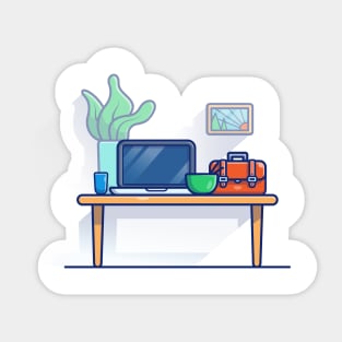 Table, Laptop, Cup, Bowl, Leaf, Vas, Picture And workbag Cartoon Sticker